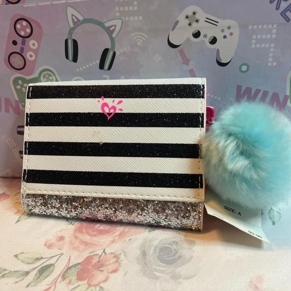 Justice‎ Glitter Stripe Wallet Girls Snap Closure Coin ID Holder 3x5